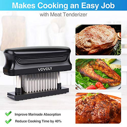  Vovoly Premium Meat Tenderizer Tool, 60pcs Sturdy Stainless Steel Blades, Meat Tenderizer Mallet Pounder Dishwasher Safe, Ultra Sharp Needles For Fast Tenderizing Beef/Steak/Chicken/Pork/BBQ.