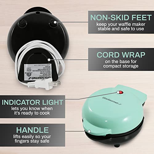  WM013M# Electric Nonstick Mini Waffle Maker, 1-Inch Thick Waffles, Compact Design, Hash Browns, Keto, Snacks, Sandwich, Eggs, Easy To Clean, Mint