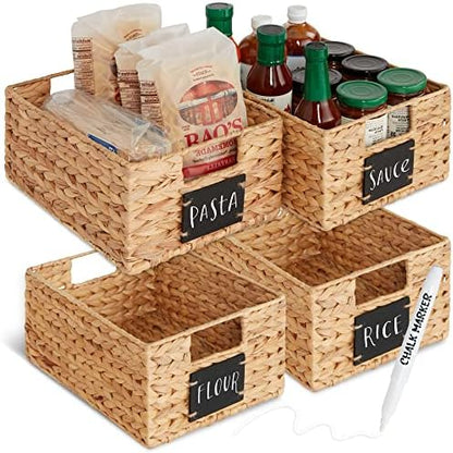 Best Choice Products Antry Baskets Set Of 2 16x12in Water Hyacinth Storage Baskets, Woven Wicker Kitchen Organizers With Handles W/Chalkboard Label Chalk Marker - Natural