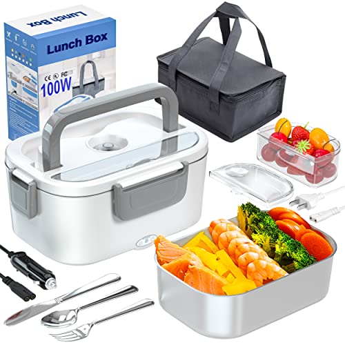  Electric Lunch Box Portable 3 In 1 Food Warmer 100 W For Car Food Heater 12V 24V 110V 3 In1 Portable Microwave For Car And Home With Detachable 304 Stainless Steel Container And Spoon
