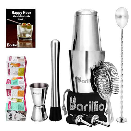  Ston Shaker Cocktail Shaker Set | Professional Bartender Kit With Weighted Martini Mixer, Hawthorne Strainer, Jigger, Mojito Muddler, Mixing Spoon & 2 Liquor Pourers……