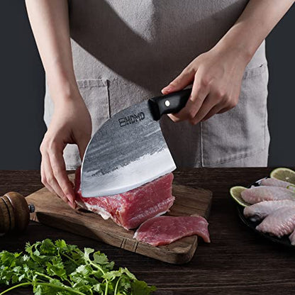  Serbian Chefs Knife Hand Forged Knives Cleaver Knife For Meat Cutting, Full Tang High Carbon Steel Butcher Knife, Kitchen Cleaver Knife For Home Or Outdoor Cooking, Camping, BBQ
