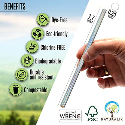  100-Pack Extra Durable Iridescent Paper Straws Biodegradable- Premium Eco-Friendly Paper Straws Bulk- Drinking Straws For Juices, Restaurants And Party Supplies, 7.7" (Silver, 100ct)