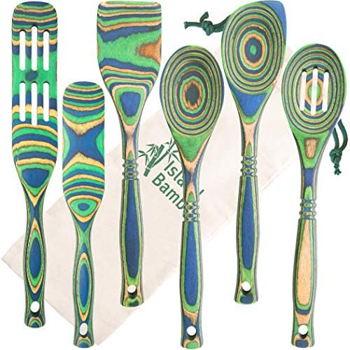 Pakkawood 6-Piece Utensil Set With Gift Bag - Elegant Kitchen Spoon, Slotted Spoon, Corner Spoon, Spatula, 13” Spurtle, 9” Spurtle For Serving & Cooking, Non-Stick Utensils