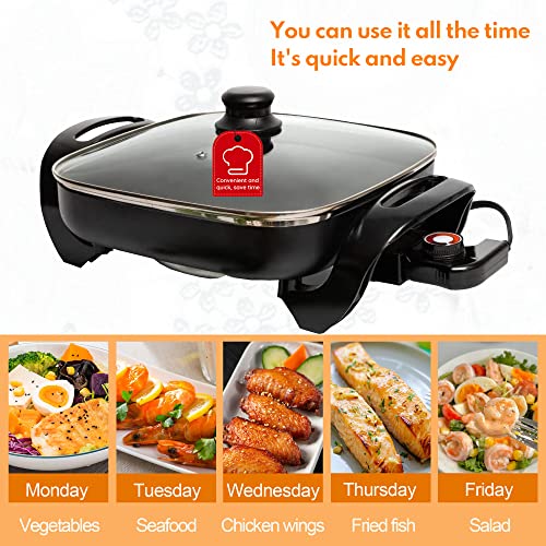  Onstick Electric Skillet 12 Inch Electric Fryer With 2 Layers Of Non-Stick Coating， Adjustable Temperature Control, Heat-Resistant Handle.