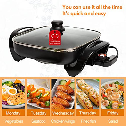  Onstick Electric Skillet 12 Inch Electric Fryer With 2 Layers Of Non-Stick Coating， Adjustable Temperature Control, Heat-Resistant Handle.