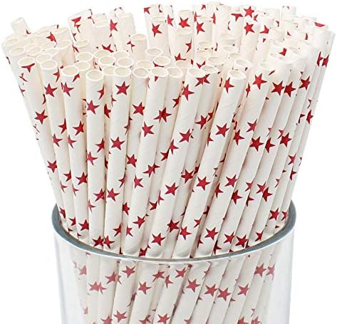 Premium Disposable Drinking Paper Straws (100pcs, Star, Metallic Gold)