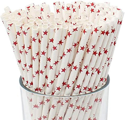  Premium Disposable Drinking Paper Straws (100pcs, Star, Metallic Gold)