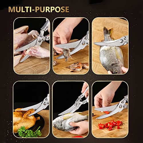  Stainless Steel Kitchen Shears,Ultra Sharp Heavy Duty Metal Poultry Scissors With Safety Lock For Cutting Come Apart Meat,Seafood,Chicken,Fish,Turkey,Barbecue,Vegetables,Herbs (Metal Handle)