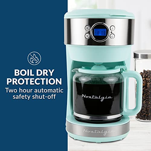  Retro Coffee Maker, 12 Cup, Vintage Coffee Machine With Adjustable Timer, Warm Function, Anti Drip, Glass Carafe Included, Aqua