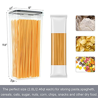  Pasta Containers, 4 Pk 2.8L Airtight Food Storage Containers, Spaghetti Containers For Pantry Organization And Storage, Kitchen Storage Containers For Noodles, Plastic Canisters With Durable Lids