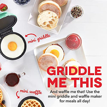 Dash Ash DMSW002AQ Mini Maker, 2-Pack Griddle + Waffle Iron, 2 Pack, Aqua & Mini Donut Maker Machine For Kid-Friendly Breakfast, Snacks, Desserts & More With Non-stick Surface, Makes 7 Doughnuts - Aqua