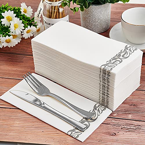  200 PACK Guest Towels Disposable Bathroom, Soft And Linen-Like Disposable Hand Towels, Decorative Bathroom Napkins For Party,Dinners, Wedding, Silver