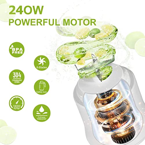  Portable Blender, Personal Size Blender For Shakes And Smoothies With 6 Blades Mini Blender 20 Oz For Kitchen,Home,Travel(White)