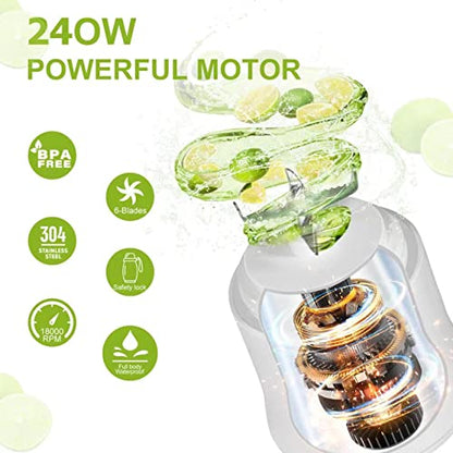 Portable Blender, Personal Size Blender For Shakes And Smoothies With 6 Blades Mini Blender 20 Oz For Kitchen,Home,Travel(White)