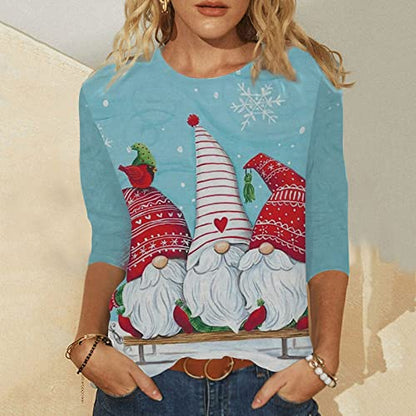  Womens 2022 Fall Fashion Tops Fall Loose Tops Christmas Print Long Sleeve Sweatshirts Plus Size Pullover Top Fall