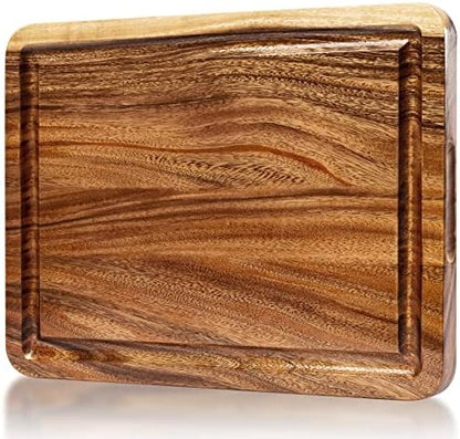  Large Acacia Wood Cutting Board, Butcher Block, Cheese Board With Juice Groove And Cracker Well - 17x13x1.25 Inch