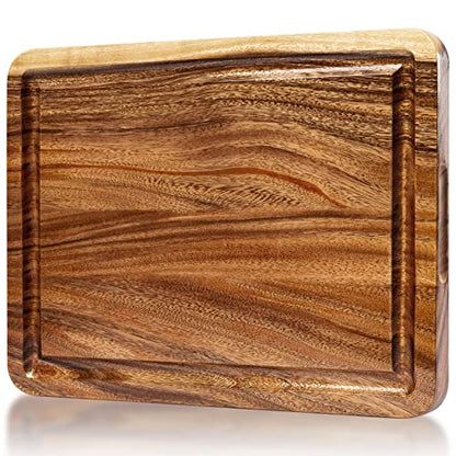  Large Acacia Wood Cutting Board, Butcher Block, Cheese Board With Juice Groove And Cracker Well - 17x13x1.25 Inch