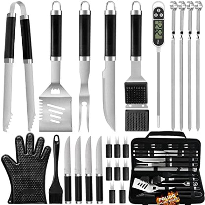 26PCS Grill Accessories For Outdoor Grill Utensils Set Stainless Steel BBQ Tools Grilling Tools Set For Father's Day Birthday Presents, Barbecue Accessories Kit Ideal Grilling Gifts For Men Dad