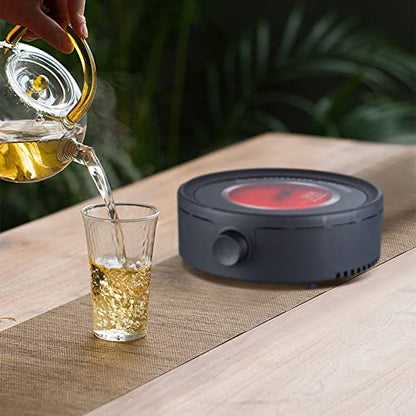  Electric Ceramic Stove Electronic Fondue Electric Porcelain Electric Tea Heating Stove For Boiling Water Making Coffee Knob Adjustment (Black)