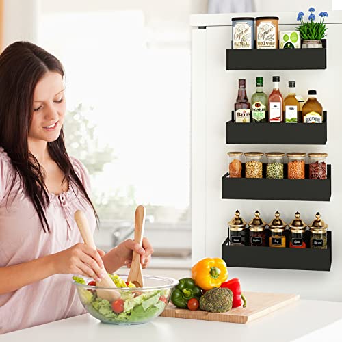  REALINN Magnetic Spice Rack Organizer, [4 Pack] Moveable Fridge Spice Shelves, Space Saver For Refrigerator And Microwave Oven, Metal Refrigerator Shelf, Black