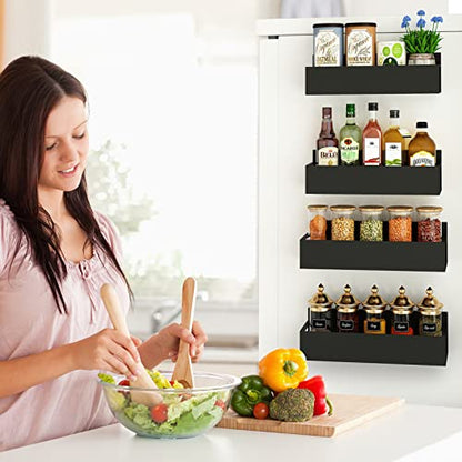  REALINN Magnetic Spice Rack Organizer, [4 Pack] Moveable Fridge Spice Shelves, Space Saver For Refrigerator And Microwave Oven, Metal Refrigerator Shelf, Black