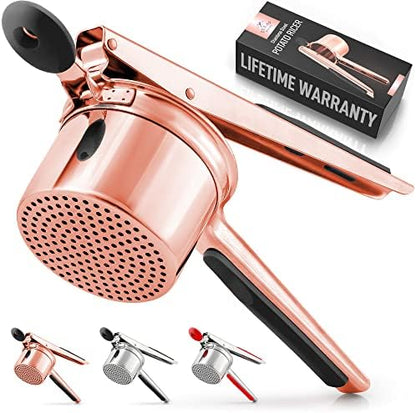  Large Potato Ricer Stainless Steel Professional (13.5oz) - Heavy-Duty Ricer For Mashed Potatoes - Manual Ricer Kitchen Tool With Non-Slip Handle - Mashed Potatoes Masher (Rose Gold)
