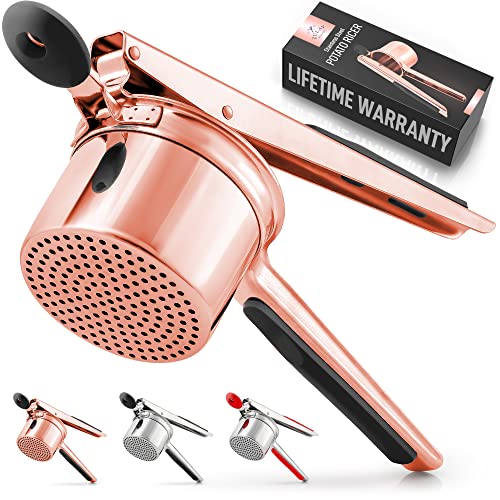 Large Potato Ricer Stainless Steel Professional (13.5oz) - Heavy-Duty Ricer For Mashed Potatoes - Manual Ricer Kitchen Tool With Non-Slip Handle - Mashed Potatoes Masher (Rose Gold)