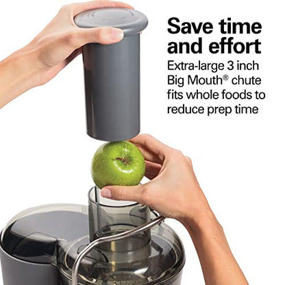 Hamilton Beach Juicer Machine, Centrifugal Extractor, Big Mouth 3" Feed Chute, Easy Clean, 2-Speeds, BPA Free Pitcher, Holds 40 Oz. - 850W Motor, Silver