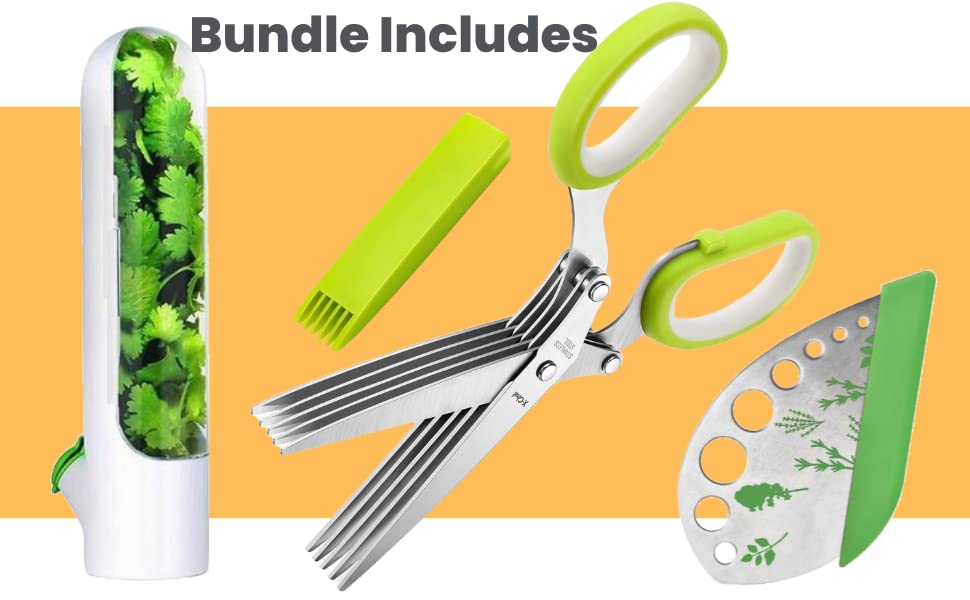  Erb Scissors With 5 Blades And Cover - 2023 Updated Sharp Multi-Blade Stainless Steel Herb Shears For Kitchen; Kale And Herb Stripper With Herb Savor Pod Fringe Scissors By HOMECREDIBLES