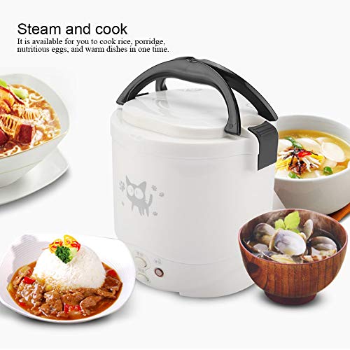  12V Car Rice Cooker, Portable Mini Rice Cooker 2 Cup Uncooked, 1L Small Electric Rice Cooker And Steamer, Travel Rice Cooker For 2 People, Perfect For RV, Truck, Camp Trip, White(White)