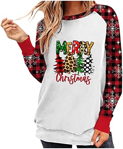  Womens Causal Loose Crewneck Cute Plus Size Sweatshirts Long Sleeve Christmas Print Crew Neck Pullover Top Streetwear