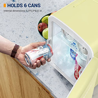  Mini Fridge Portable AC/DC Powered Thermoelectric System Cooler And Warmer 4 Liter/6 Can For Cars, Homes, Offices, And Dorms,Yellow (Renewed)
