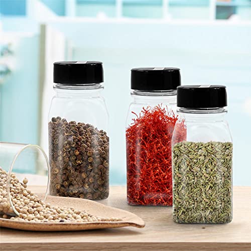  6 Pack 9.5 Oz Plastic Spice Jars With Black Cap, Clear And Safe Plastic Bottle Containers With Shaker Lids For Storing Spice, Herbs And Seasoning Powders, BPA Free, Made In USA