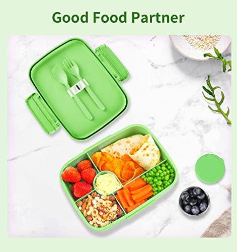  Bento Lunch Box, 5 Compartments Lunch Container For Kids & Adults With Snack Cup, Wheat Fiber Eco-Friendly Double Insulated Boxes, Dishwasher And Microwave Safe, BPA-Free (green)