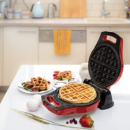  Belgian Waffle Maker, Electric Waffle Machine, Flips & Non-Stick Grids,Temperature Control, Round Waffle (Red)