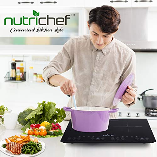  Dual 120V Electric Induction Cooker - 1800w Portable Digital Ceramic Countertop Double Burner Cooktop W/ Kids Safety Lock - Works W/ Stainless Steel Pan / Magnetic Cookware - NutriChef AZPKSTIND48