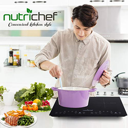  Dual 120V Electric Induction Cooker - 1800w Portable Digital Ceramic Countertop Double Burner Cooktop W/ Kids Safety Lock - Works W/ Stainless Steel Pan / Magnetic Cookware - NutriChef AZPKSTIND48