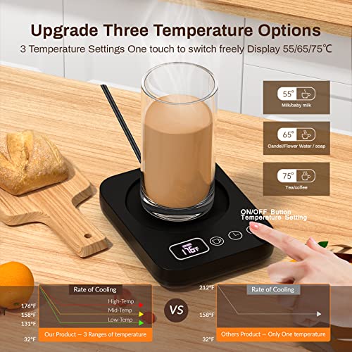  Mug Warmer, Upgrade Coffee Warmer For Desk With 3 Temperature Settings, Fast Heating Cup Warmer 12 Timer, 4H Auto Shut Off, Gravity Sensor, Keep Best Temp For Tea,Beverage,Milk -Black