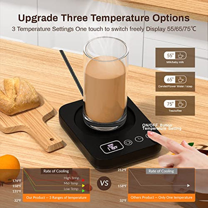  Mug Warmer, Upgrade Coffee Warmer For Desk With 3 Temperature Settings, Fast Heating Cup Warmer 12 Timer, 4H Auto Shut Off, Gravity Sensor, Keep Best Temp For Tea,Beverage,Milk -Black