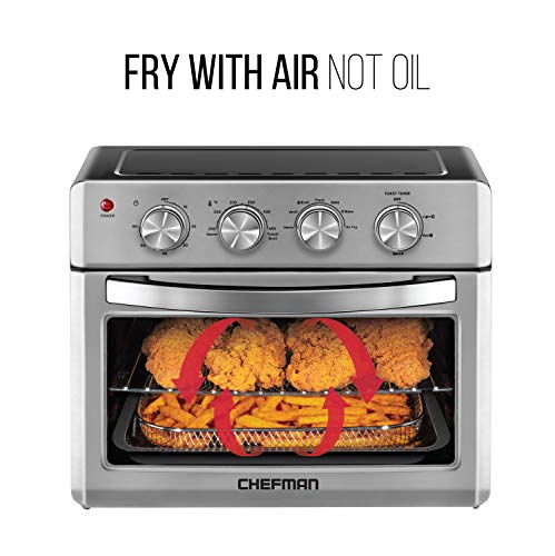  Chefman Air Fryer Toaster Oven, 6 Slice, 26 QT Convection AirFryer W/ Auto Shut-Off, 60 Min Timer; Roast, Bake, Fry Oil-Free, Nonstick Interior, Accessories & Cookbook Included, Stainless Steel/Black