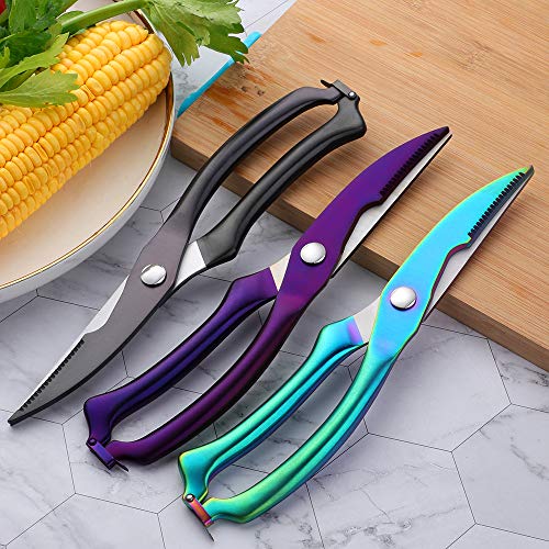  Poultry Shears Stainless Steel Rainbow Scissors Durable Sharp Spring Loaded Kitchen Meat Shear Cutting Food Meat Chicken Bone Vegetables