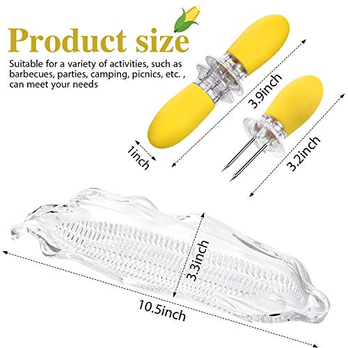  12 Pieces Corn Cob Holders And Dish Set Transparent Dish Stainless Steel Skewer Needle BBQ Tool And Plastic Corn Tray