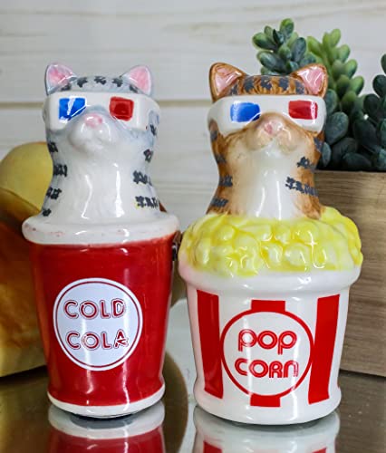  Funky Cats With Cinema 3D Glasses Sitting In Soda Pop Cup And Popcorn Tub At The Movies Salt And Pepper Shakers Set Ceramic Figurines Party Kitchen Tabletop Cat Decor Collectible