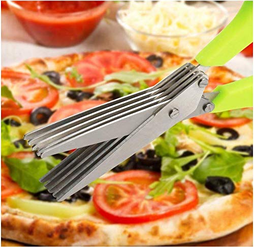  Multipurpose Kitchen Shears With 5 Stainless Steel Blades And Cleaning Comb (Green)