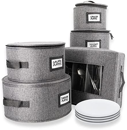  China Storage Containers | 8 Pc. ULTRA THICK HARDSHELL ALL SURFACES & COVER | China Storage Box With Handles | Stackable Storage For Plates, Platters, Mugs, Wine Glass & Flatwares