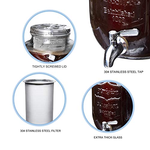  Cold Brew Coffee Maker 1 Gallon, Cold Brew Coffee Kit With Stainless Steel Spigot,Cold Brew Dispenser With Extra Thick Glass Carafe, Gallon Large Cold Brew Maker For Coffee Or Tea