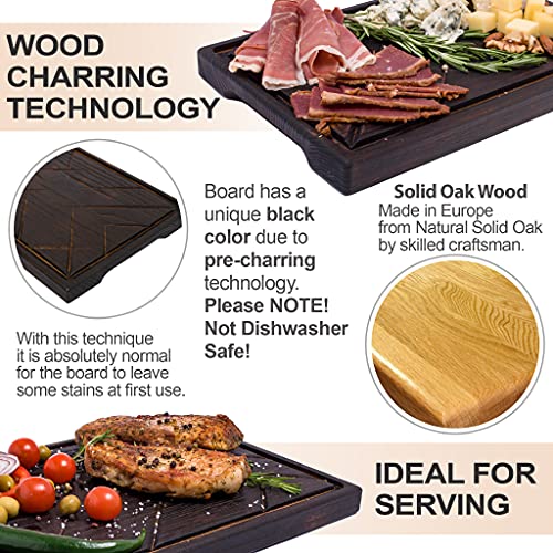  Wooden Steak Board Solid Oak Serving Barbecue Platter Natural Thick Cutting Plate Durable & Quality (Large)