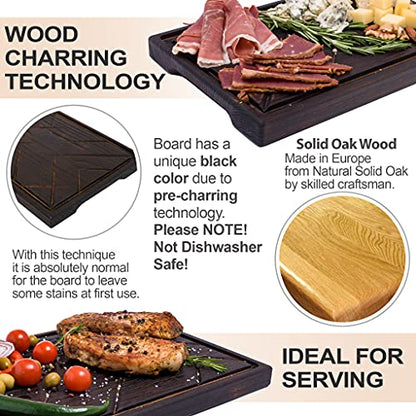  Wooden Steak Board Solid Oak Serving Barbecue Platter Natural Thick Cutting Plate Durable & Quality (Large)