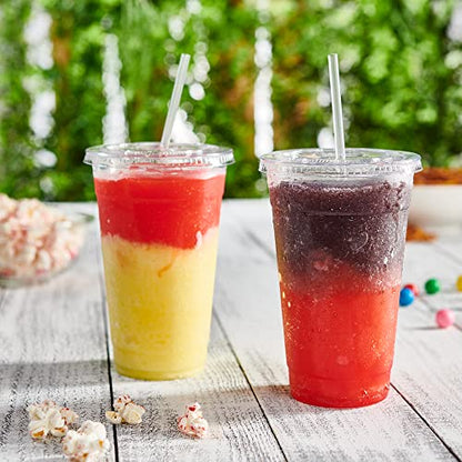  [50 Count] 24 Oz. Crystal Clear Plastic Cups With Flat Lids